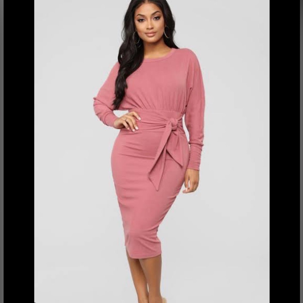 Fashion Nova Pink Long Sleeve Dress
